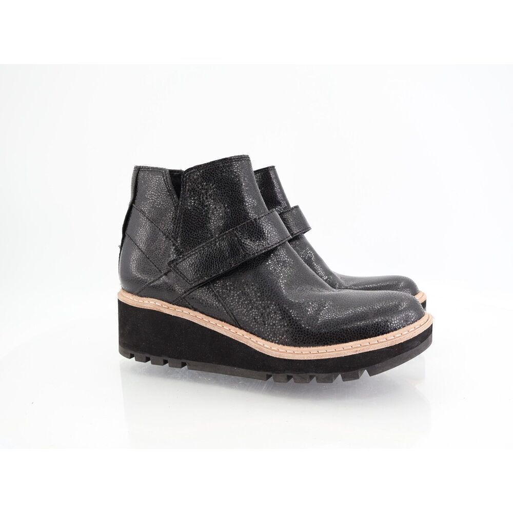 Eileen Fisher Women's Cargo Leather Wedge Booties Size 6 Black Leather Zip Up